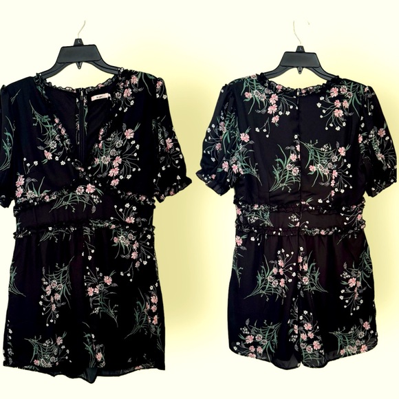 FRANCESCA’S ROMPER. MI AMI FLORAL RUFFLED SHORT ROMPER. LINED. EXCELLENT COND. - Picture 1 of 14